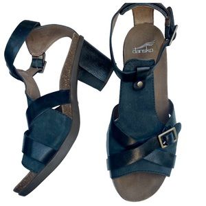 DANSKO Black Dominique strappy chunky heel sandal Women's 10.5
